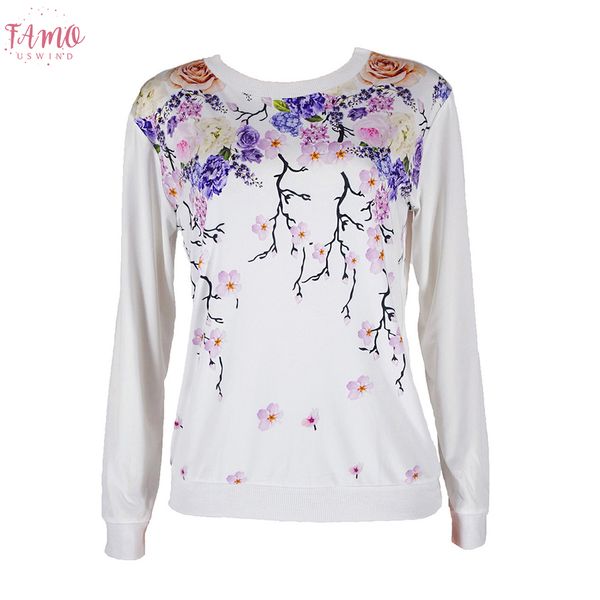 

fashion women loose t shirt long sleeve flower letter print casual o neck t shirt drop shipping good quality, White