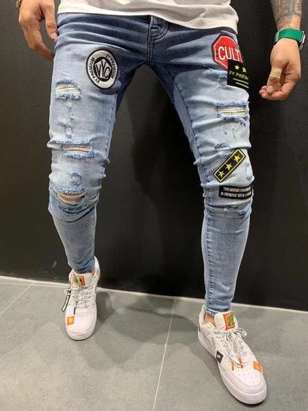 

spring long pantalones fit pencil mens 19ss slim pants designer autumn new fall jeans qnaou, Black