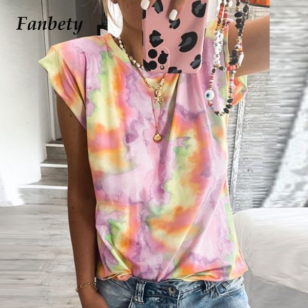 

women's blouses & shirts women vintage tie dye print blouse shirt 2021 summer ladies elegant short sleeve pullover casual streetwear pl, White