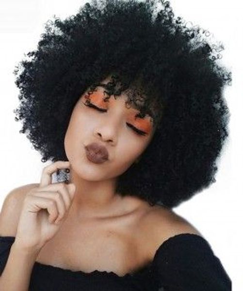 Acheter Mode La Coiffure Femme Brésilienne Cheveux African Americ Perruque Frisée Crépue Simulation Cheveux Humains Afro Courte Perruque Frisée Avec