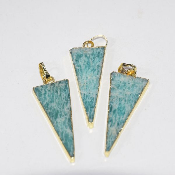 

fashion jewelry natural stone triangle pendant femme 2019 light blue stripe long ite gold point pendant for women as gifts, Silver