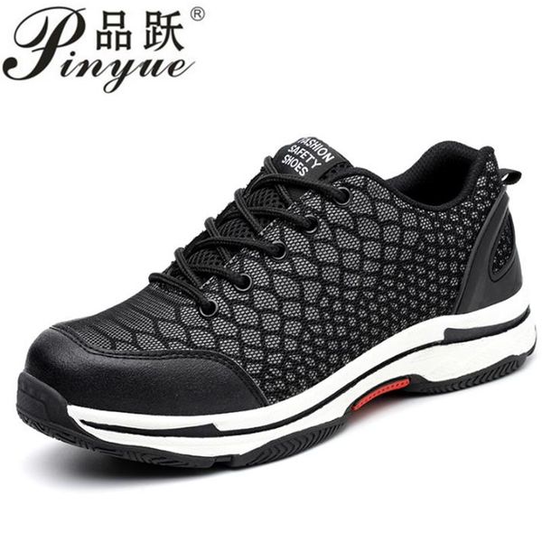 

night light reflective safety shoes men steel toe work shoes boots big size 35-46 fashion ultralight fluorescent sneaker, Black