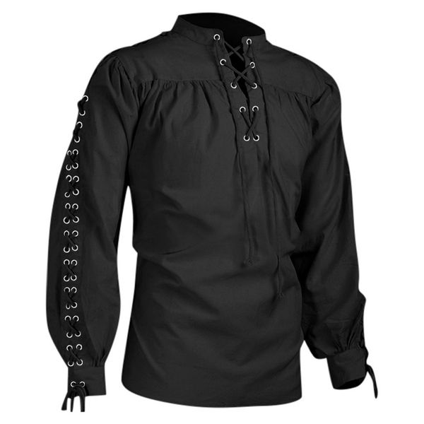 

male gothic shirt fashion men bandage long sleeve medieval shirt gothic man blouse medieval blouse, White;black