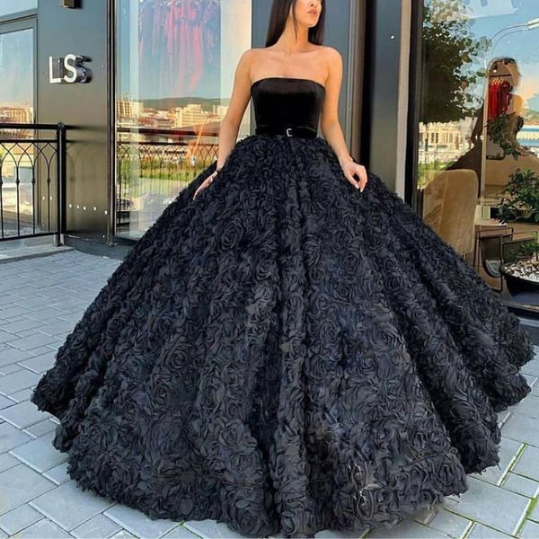 

ball gown prom dresses 2020 flowers 3d black evening dresses vestidos de fiesta arabic party, White;black