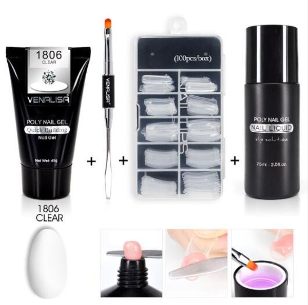 

Poly Gel Kits Nail Art French Nail Art Clear Camouflage Color Nail Tip Form Crystal UV Gel Polygel Slice Brush