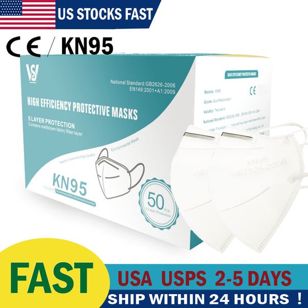 

США акции KN95 маски белый цвет 5 слоев многоразовые защитные маски высокое качество ушной Антипылевой респиратор дышащие маски для лица складные