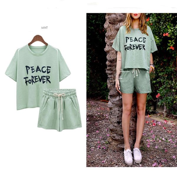 

fresh mint gray color 2pcs women summer trainning set loose o neck t shirt drwstring shorts fitness running yoga gym sports, White;black