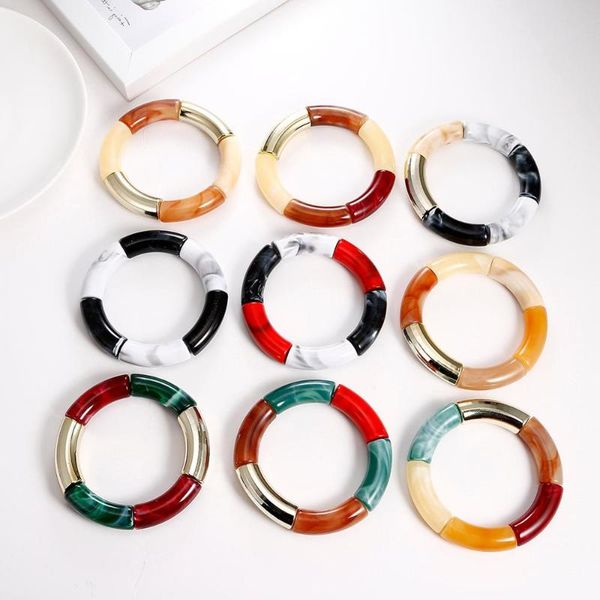 

acrylic curved bead chain charm bracelet for women boho mix color tube beaded cuff bracelets & bangles fashion femme accessories, Golden;silver
