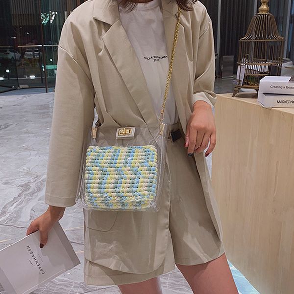 

новый мешок женщин сумка женский transparent wild плеча женский сплетенный