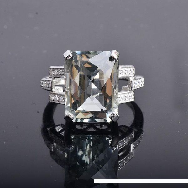 

csj natural green amethyst quartz adjustable fashion rings 925 sterling silver oct12*16mm cut women lady wedding party gift box