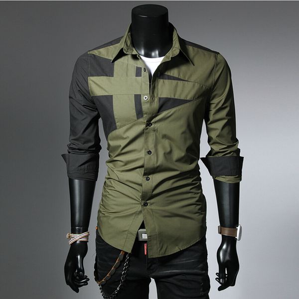 

new style color patchwork yong men's shirts -3xl western fashion man slim fit novelty full sleeve casual boy clothes sale, White;black