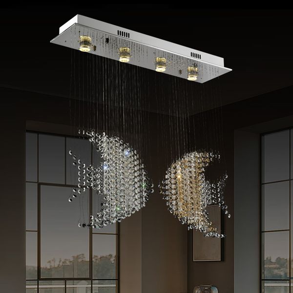 Modern Lighting Rectangle Crystal Ceiling Lamp For Living Room Bedroom Gold Fish Light Led Chandeliers Ac110 220v Industrial Pendant
