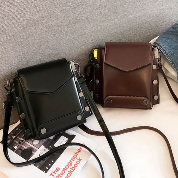 

rivet small flap bag pu leather women shoulder messenger bag flip cover casual crossbody bags designer dinner clutch purse 2019