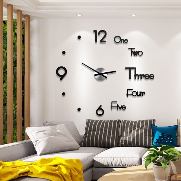 

acrylic large wall clock modern design 3d living room quartz wall sticker diy clock silent home decor horloge ing