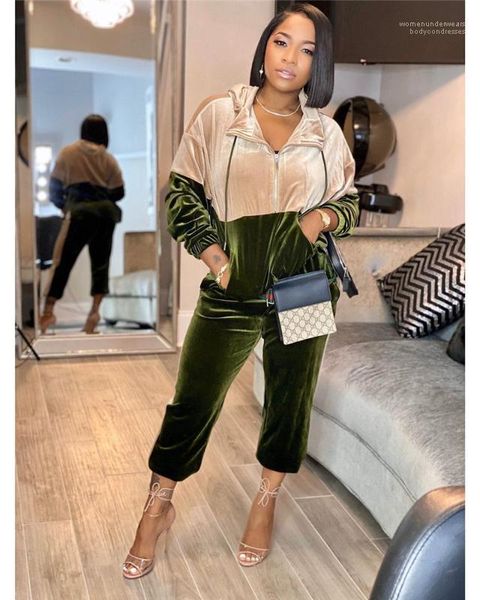 

coats long pants 2pcs sets casual females clothing contrast color womens designer tracksuits fashion panelled zipper cardigan, Gray