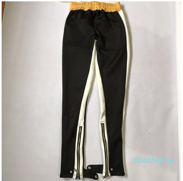 

high streetwear jogger track sportswear pants men side stripe bottom zipper drawstring sweatpants, Black