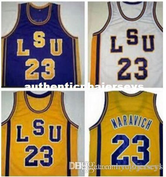 

#23 pete maravich jerseys college jersey white purple yellow or customize any number men's stitched jersey, Black;blue