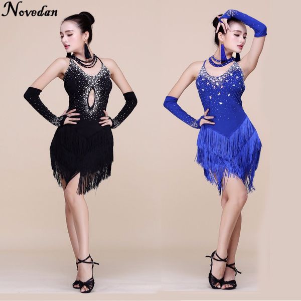 

fringe latin dance dress women tango dress salsa rumba modern dance costumes women latin dancing clothes dancewear, Black;red