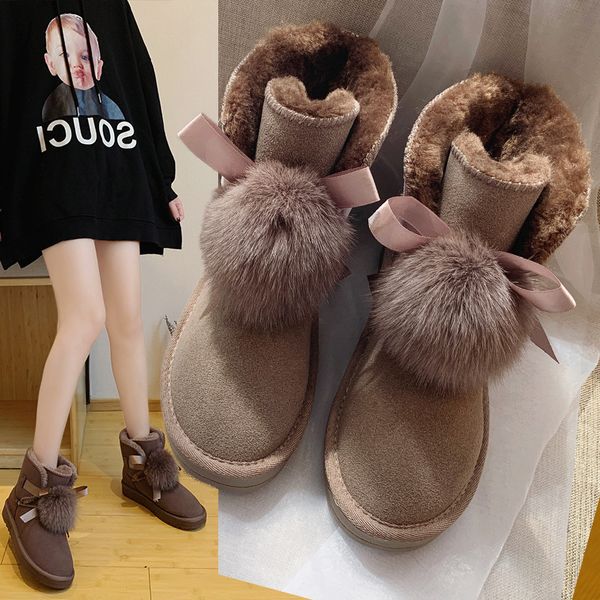 

2020 new arrival 100% natural fur genuine sheepskin women's snow boots winter warm shoes warm wool woman boots, Black