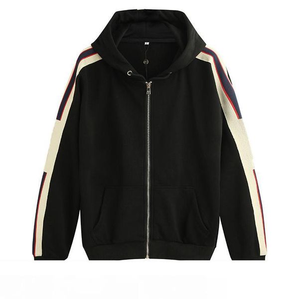 

мода-серый роскошный итальянский дизайнер мода brandnew капюшоном zip-up толстовка с логотипом полосой мужские толстовки женские кофты челов, Black