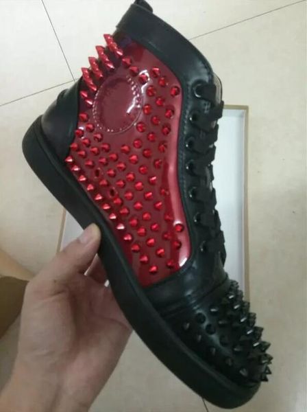 

2020 new design brand rivets casual shoes for men and womensdesigner couple red bottom sneakers high studded males women fl, Black