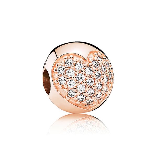 

new 100% 925 sterling silver 1:1 genuine gem 781053cz rose pave heart clip charm fit diy bracelet original women wedding gift, Black