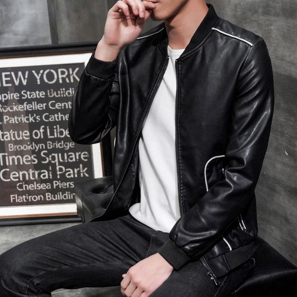 

black skinny moto veste hommes mens baseball collar leather jackets bomber leather jacket men 2019 quality veste biker homme