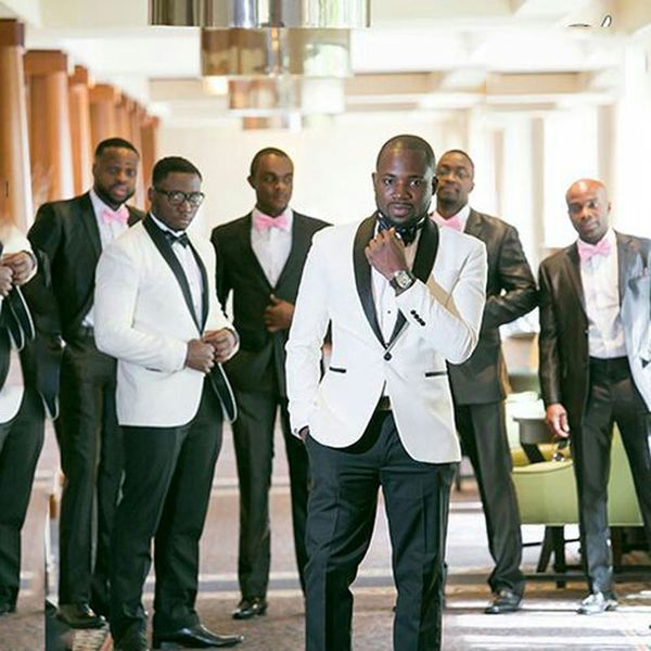 

handsome white groom tuxedos men suits for wedding 2piece black shawl lapel man blazers(coat+pants) slim fit costume homme terno masculino, Black;gray