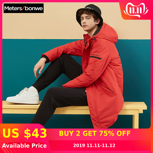 

metersbonwe men's parkas thick down jacket outwear long duck down coat warm climbing parkas clothes snow coat outwear, Black