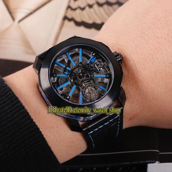 

высокое качество octo tourbillon sapphire 103017 синий tourbillon skeleton циферблат япония miyota автоматическая мужчины часы черный корпус, Slivery;brown