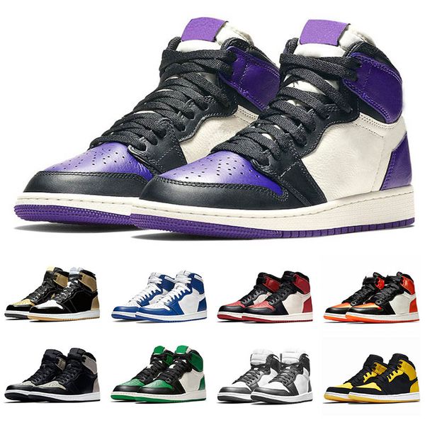 

new quality court purple 1s men basketball shoes 1 satin triple white black designer womens trainers unc gold sneakers size 36-46, White;red