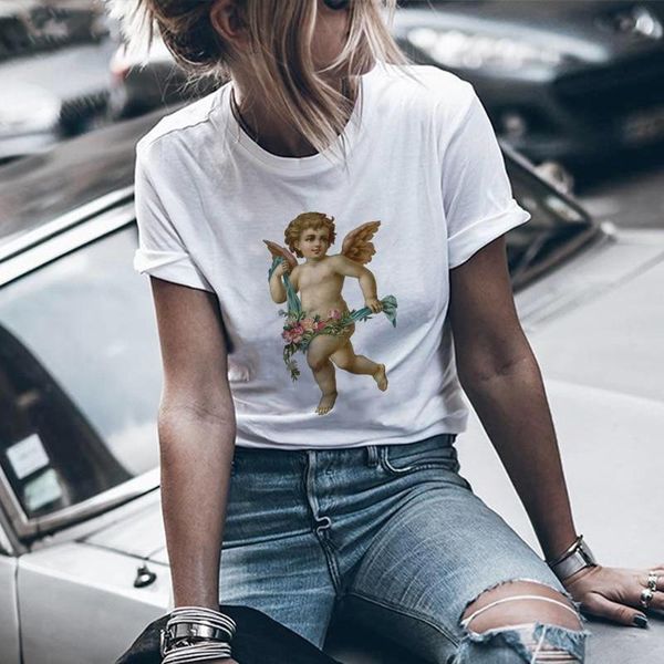

gaaj "cute angel" 100 cotton t shirt women summer korean woman t-shirt 2019 new harajuku shirts female woman clothes 3cb97#, White