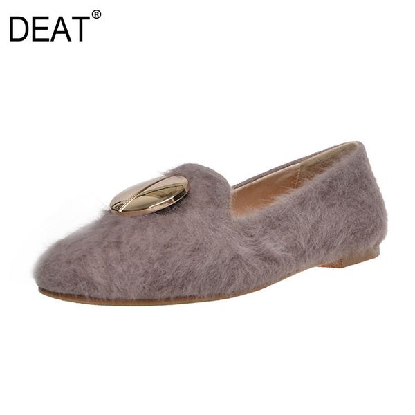 

deat] 2020 square toe shallow metal buckle simple fur casual single flat shoes women new spring autumn fashion tide 10f515, Black