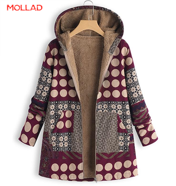 

mollad autumn and winter large size print long sleeve pockets cotton linen coat, Black