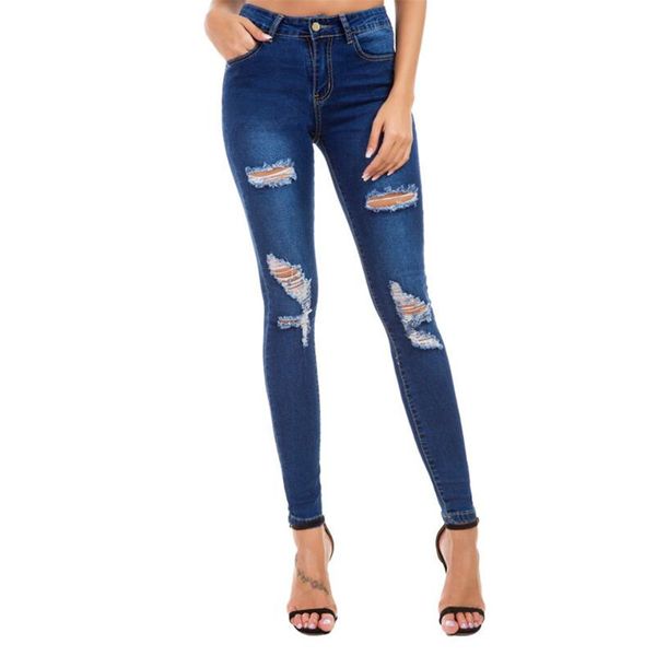 

new 2019 women's fashion collection -- stretch ripped jeans for women, Blue