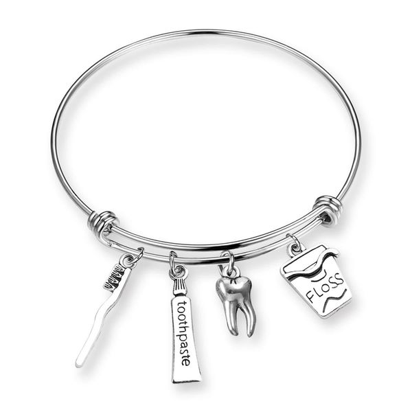 

творческая личность зубная щетка зубная паста зубная нить зубы кулон браслет из нержавеющей стали стоматолог ювелирные изделия европа америк, Black