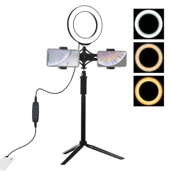 

tripod mount + extension rod + live broadcast dual phone bracket + 6.2 inch 16cm led ring vlogging video light kits