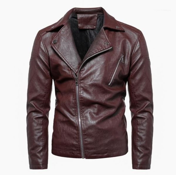 

сплошной цвет отворот шеи наклонная молния куртка мода мужская мото куртка мужские дизайнерские кожаные куртки плюс размер, Black