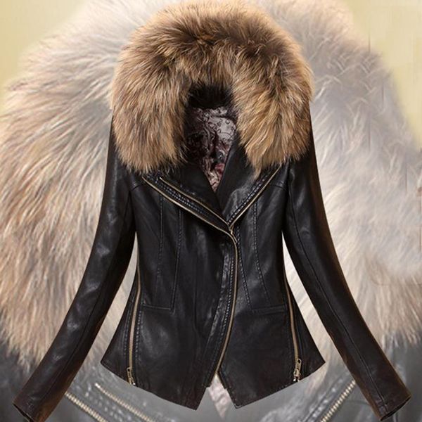 

spring leather women slim leather jacket jacket women short paragraph tide with detachable fur collar 138, Black