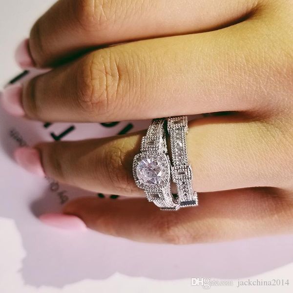 

2019 new arrival selling vintage fashion jewelry 925 sterling silver couple rings princess cut white z cz diamond party bridal ring, Slivery;golden