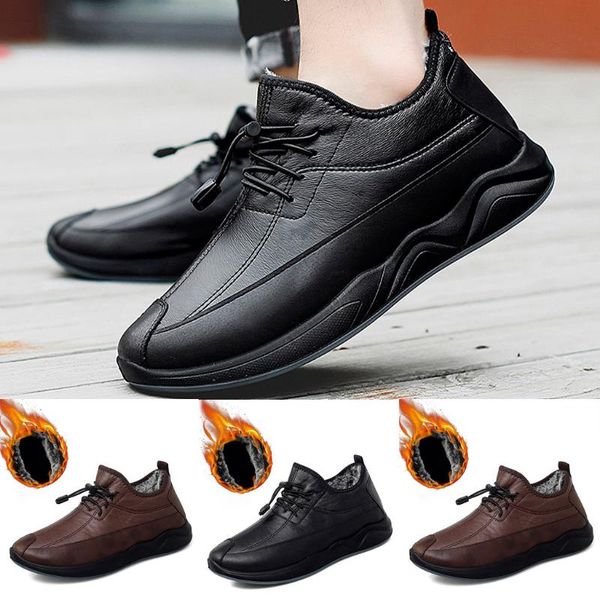 

men's autumn and winter plus cotton non-slip casual business shoes chef shoes leather men leather boots, Black