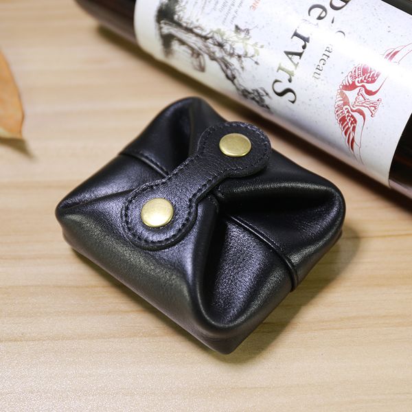 

retro handmade leather mini purse men's leather retro coin bag card package admission package lipstick, Red;black
