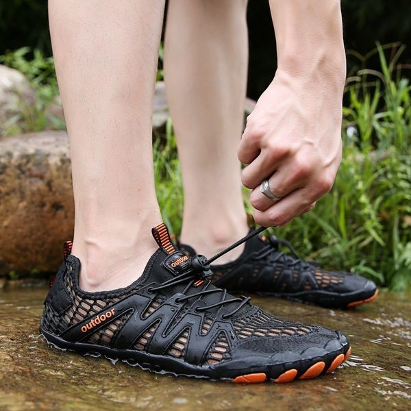 

upstream men barefoot diving swimming water outdoor sports breathable beach wading shoes male aqua seaside sneakers t200523, Black