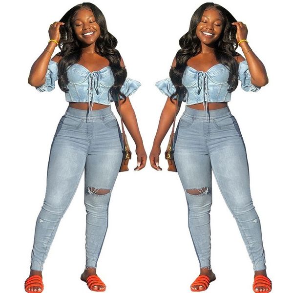 

women's jeans 2021 woman high waist push up skinny ripped denim pant ladies women trousers hole full length, Blue
