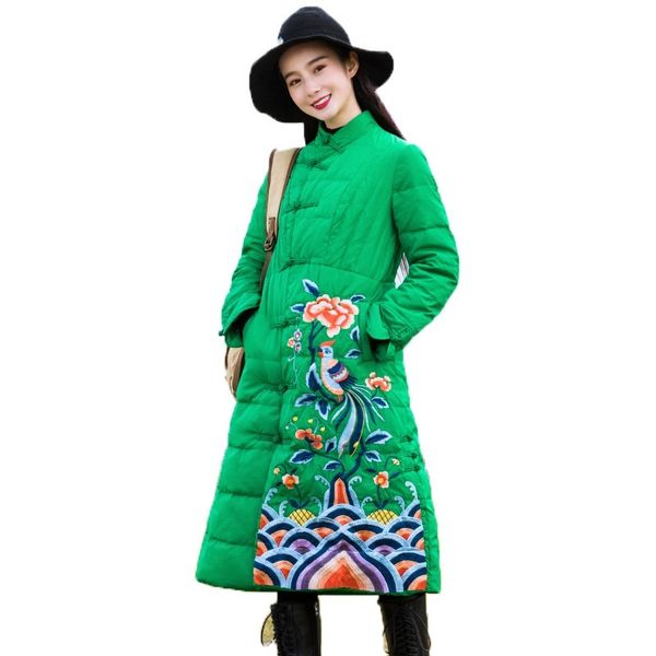 

chinese national style 2018 winter jacket women clothes new vintage slim stand collar embroidery white duck down coat b147, Black