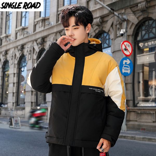 

single road winter jacket men 2019 streetwear fashion coat men hooded casual outdoor down jacket parka windbreaker casual coat, Black