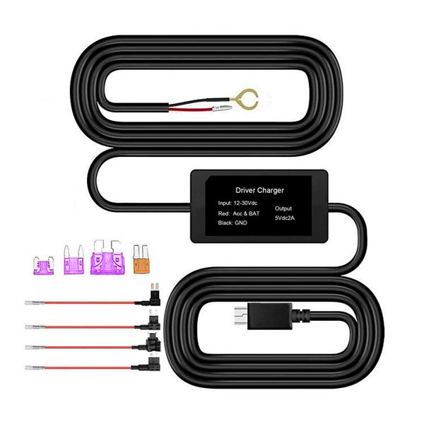 

hgdo dc 12/24v 5v 2a 3m mini usb hardwire kit for dash cam reaview mirror camera gps car charger auto charging for car dvr