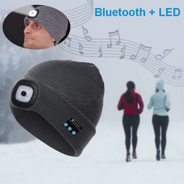 

2019 fashion warm beanie bluetooth led light head hat wireless smart cap headset headphone speaker
