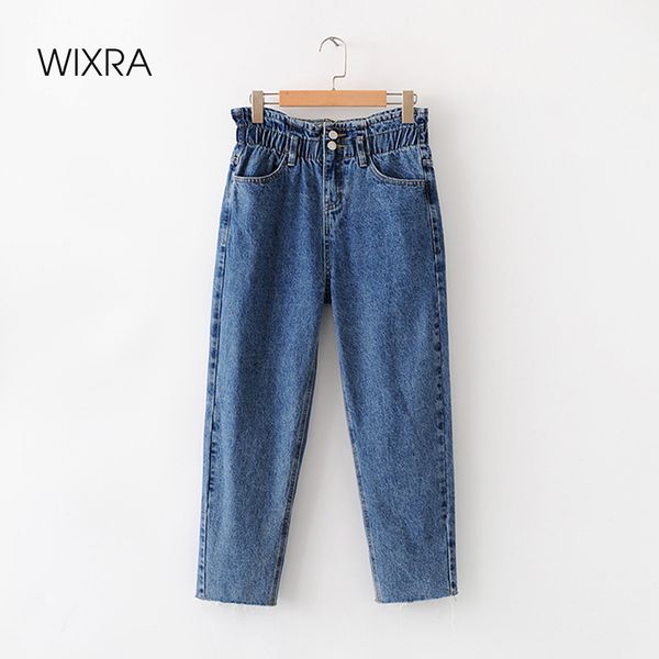 

wixra womens denim pants ladies casual bottoms female loose jeans trousers autumn spring high elastic waist pants, Blue
