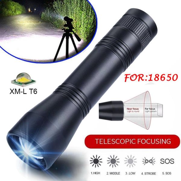

practical 1000 lumen t6 tactical led torch zoomable 5-mode for 18650 battery bike cycling lantern lamp 01pj4